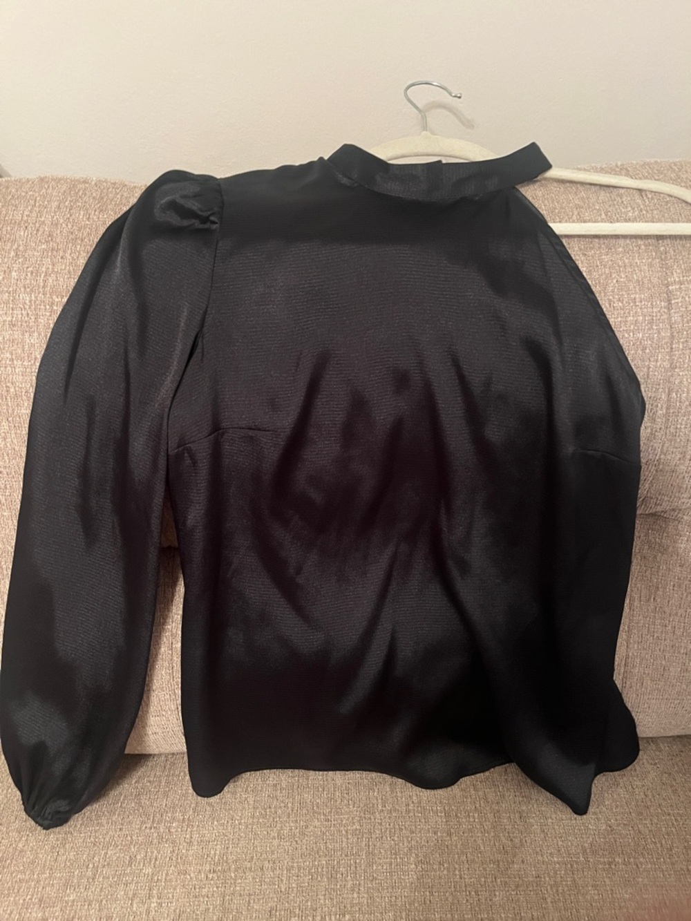 Who What Wear one shoulder, high neck,Black Satin Long-Sleeve Blouse